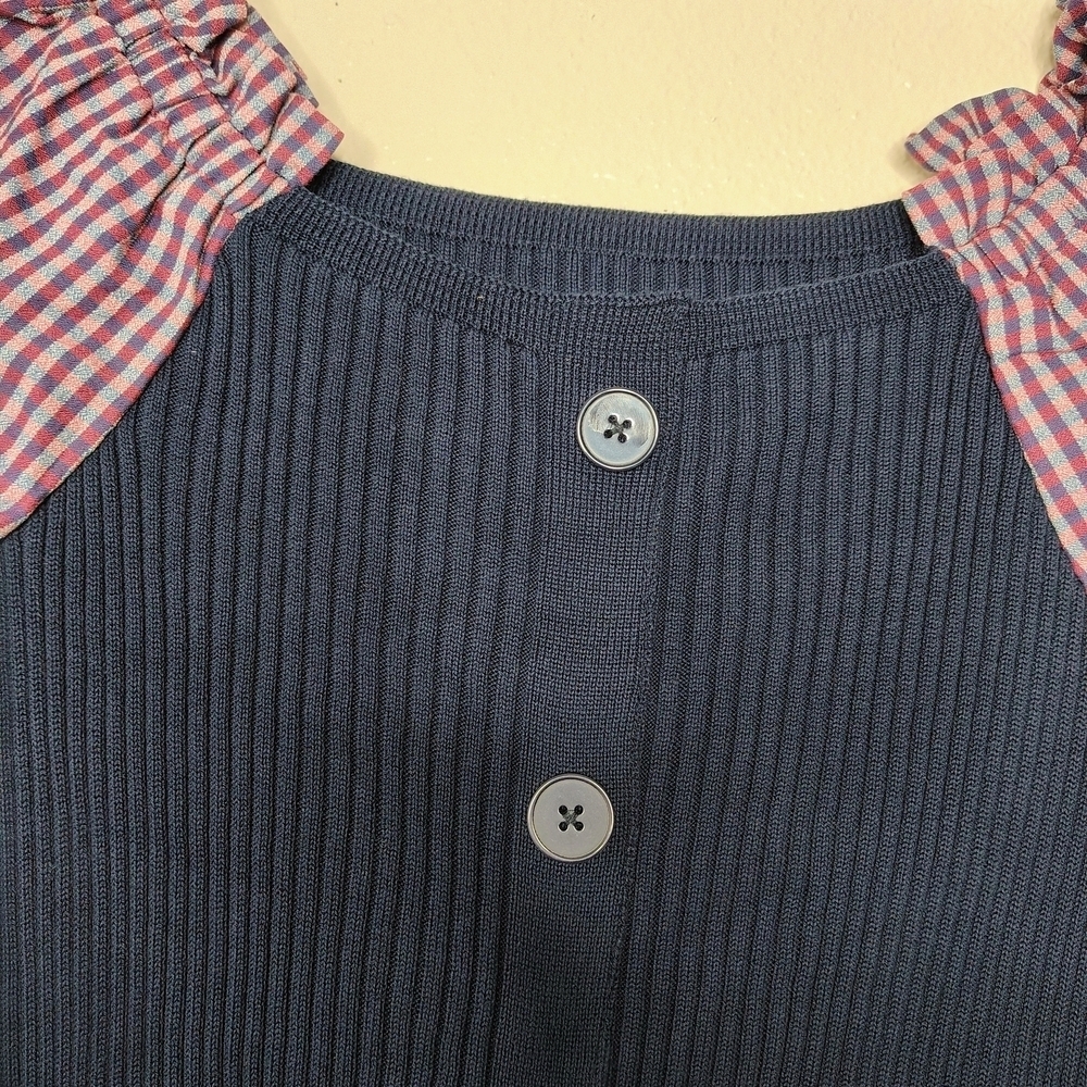 Maeve By Anthropologie PuffSleeved Navy Blue and Striped Button Front Dress Sz S - Picture 7 of 16